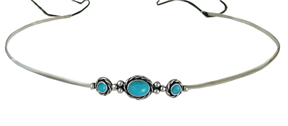Sterling Silver Renaissance Style Exquisite Headpiece Circlet Tiara With Turquoise